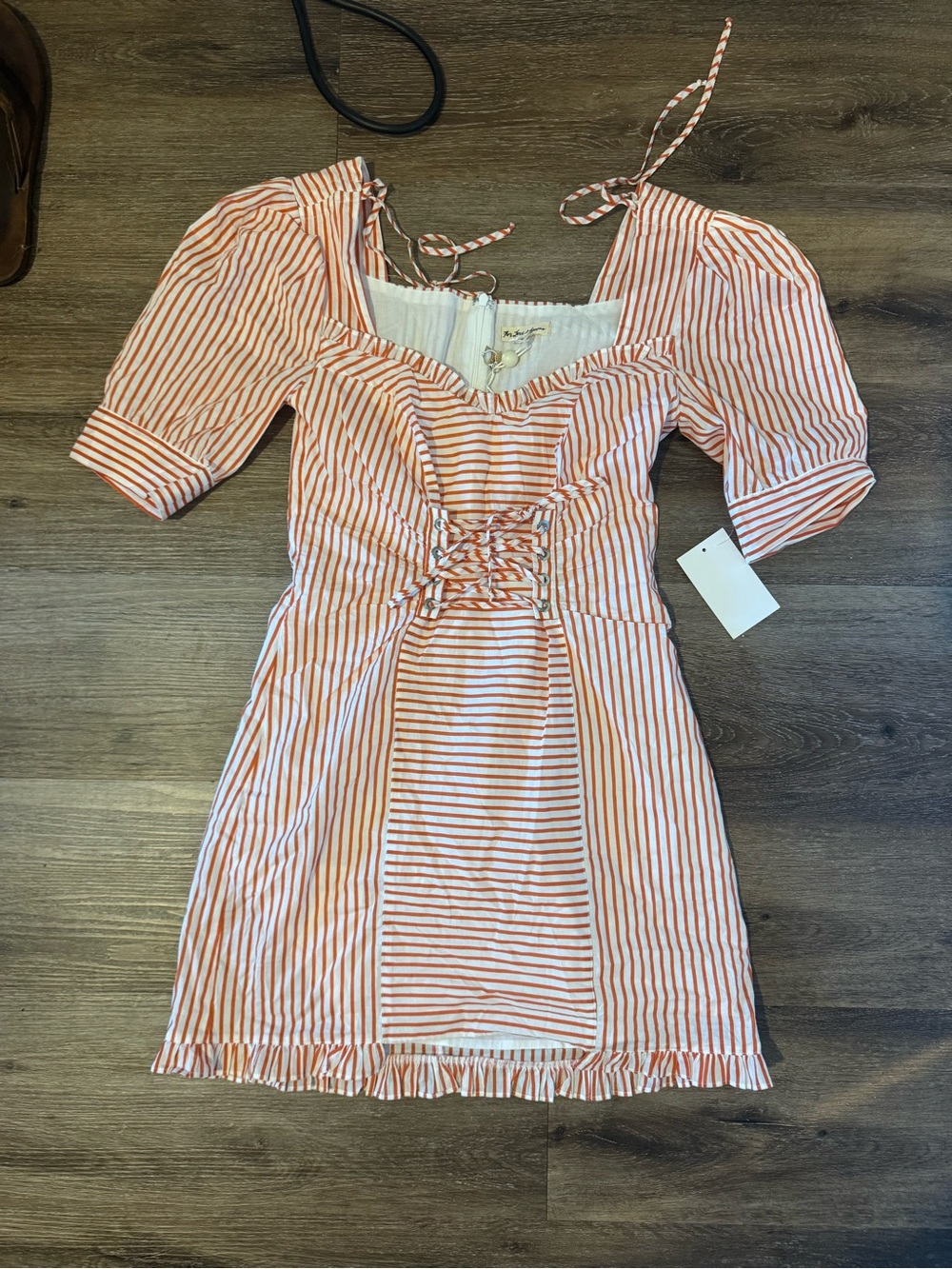 For Love And Lemons Orange and White Striped Lace-Up Mini Dress